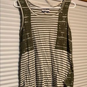 Green and cream stripe tank with lace detail